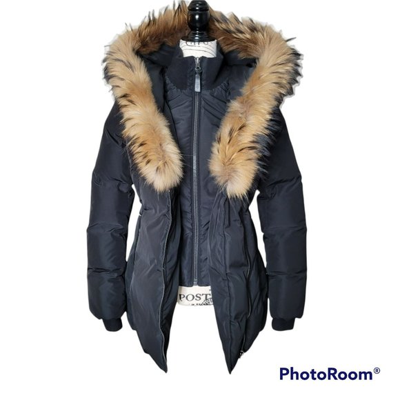 Mackage Black Down Coat with Natural Fur Signature Mackage Collar - Size S - Picture 2 of 16